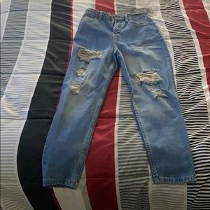 Boohoo distressed petite high waisted mom jeans